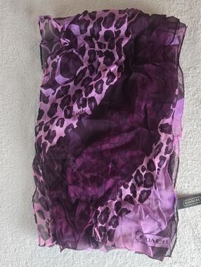 COACH Purple Leopard & Signature Print Silk Scarf